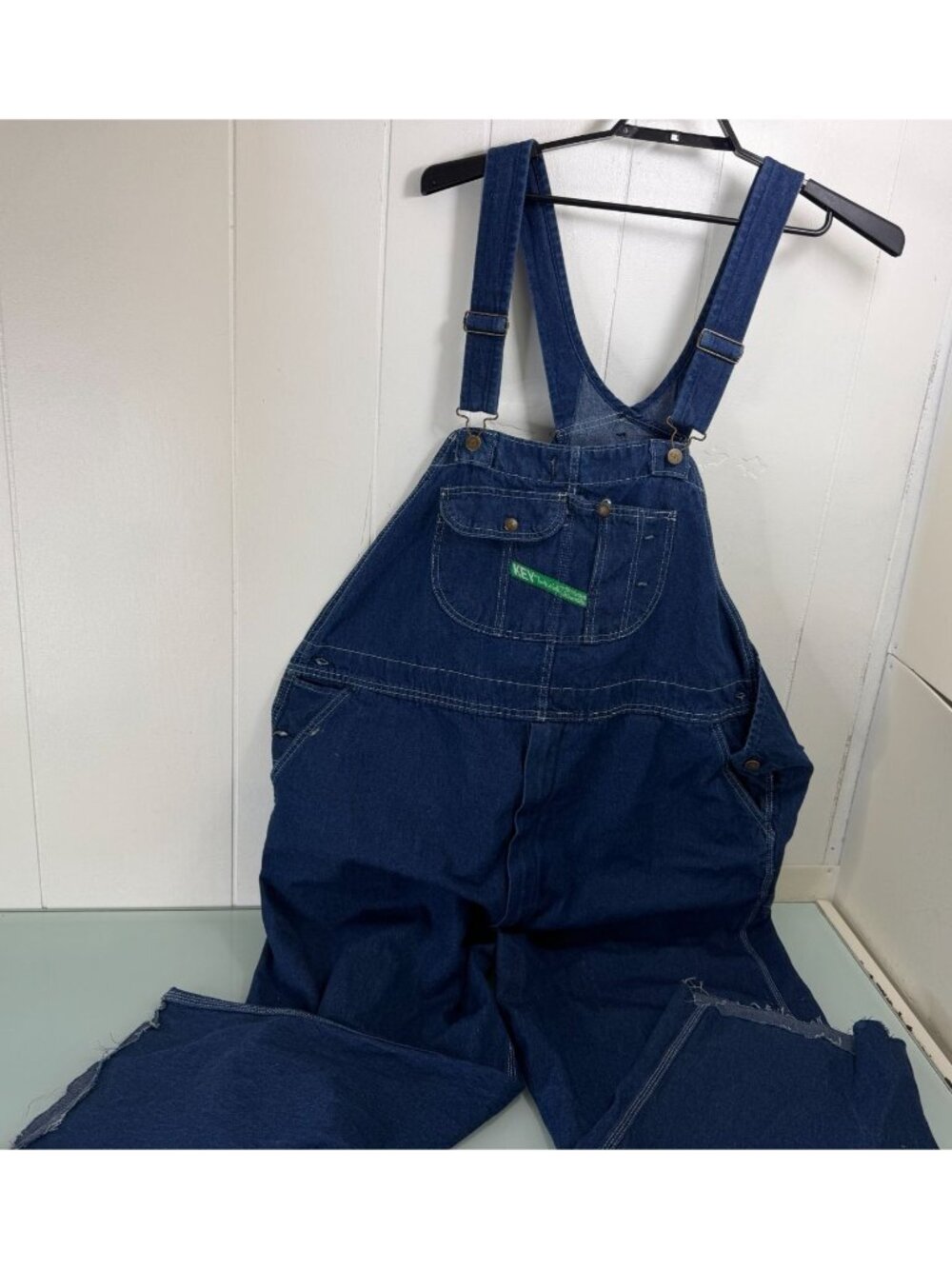 Vintage Key Imperial Men’s Denim Bib Overalls 52x25 Big Legs Cut Down Workwear
